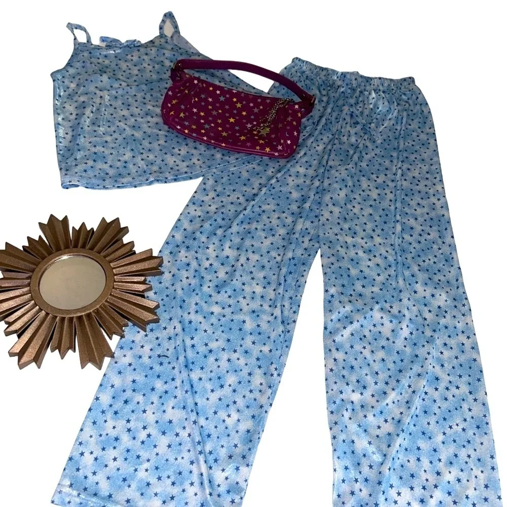 Girls Size 8 Star Bundle Sparkle Glitter Purse Mirror Trinket Box PJS Pink Blue
